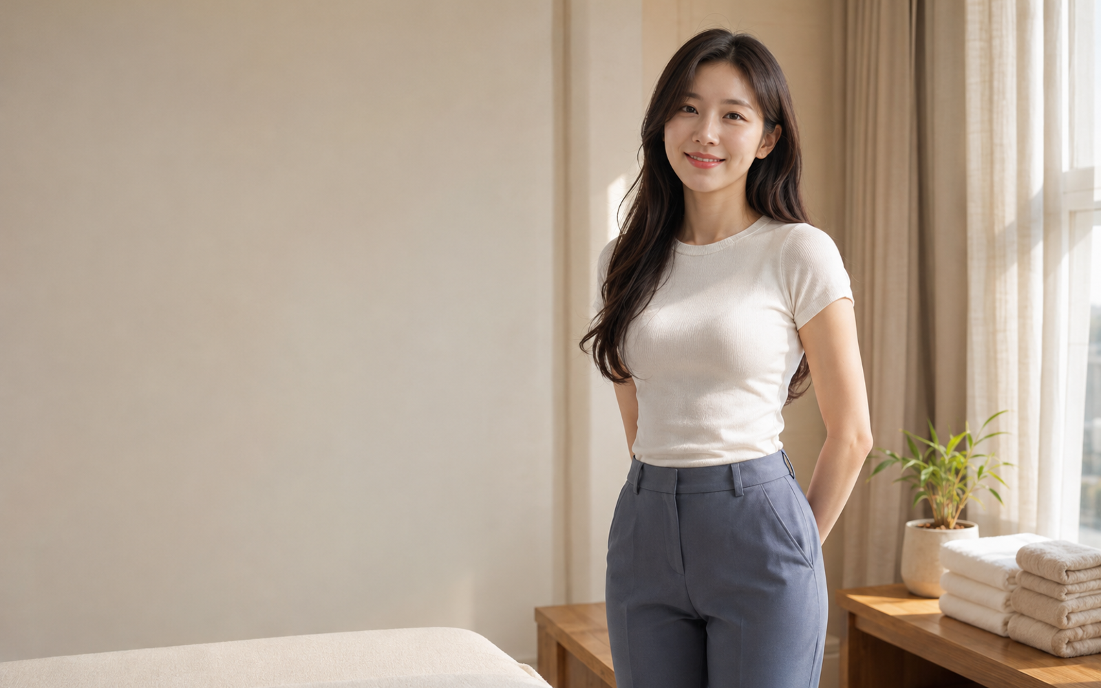 양주 방문 홈케어를 안내하는 젊은 성인 한국 여성 관리사